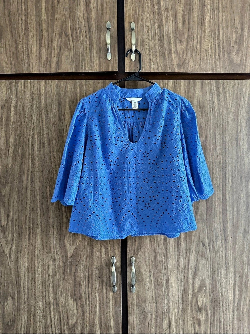 H&M Blue Embroidered Eyelet Blouse Size Medium
